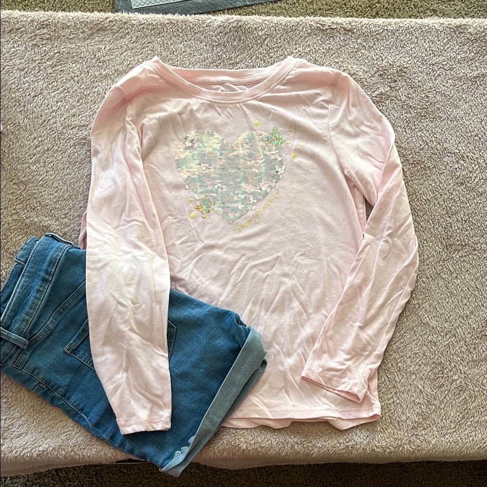 Pink Long Sleeve Shirt with Heart Design
